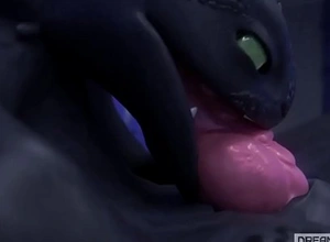 BIG BLACK DRAGON DRINKS HIS Purblind CUM AND SPILLS Redness EVERYWHERE [TOOTHLESS]
