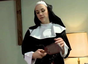 Busty nun paddles ass upon ebony