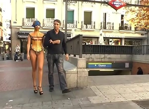 Naked babe involving man-made harness public d