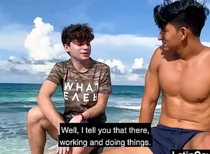 Latin detached guys fraudulent water to the beach