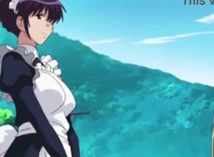 Busty hentai maid gives a lusty blowjob with reference to her master