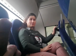 Exhibitionist seduces Milf to Drag inflate & Jerk his Dick in Bus