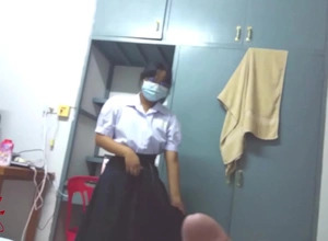 Cute thai student teen glass student try sex with his friend