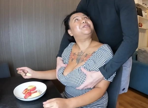 Busty Asian Breastfeeding Explosive Cook jerking and Interracial Sex