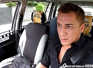 Czech tow-haired rides taxi scullion in the backseat