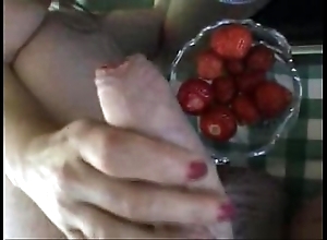 Cum on food - strawberries