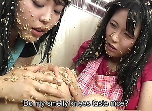 Subtitled far-out japanese natto sploshing lesbian babes